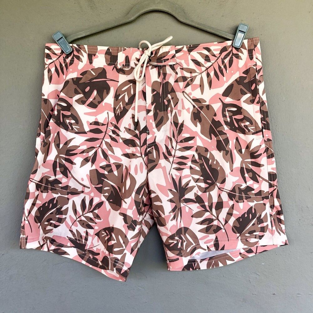 Mens Board Shorts Floral Leaf Print Beach Tropical Swim Trunks L 38X9